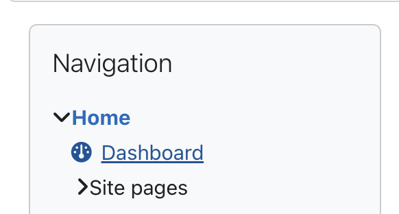 Moodle navigation with Dashboard link